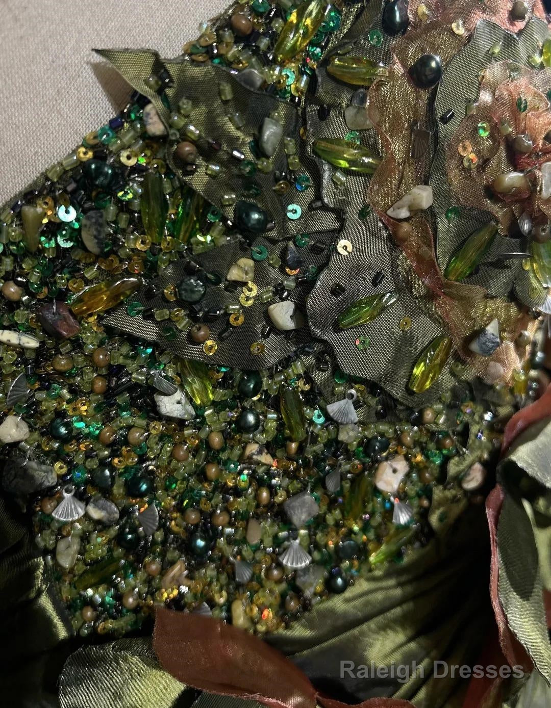 Dark Green Retro Mermaid Irregular Neckline Satin Beaded Long Prom Dress Birthday Graduation Prom Dress