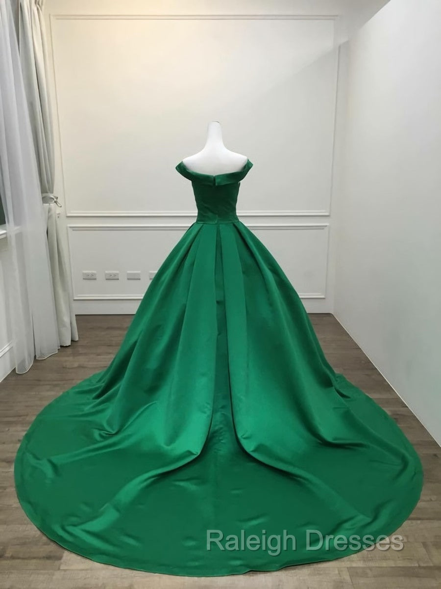 Dark Green Satin Ball Gown Long Evening Dress Prom Dress, Green Formal Dresses Secondary image