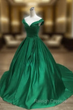 Dark Green Satin Ball Gown Long Evening Dress Prom Dress, Green Formal Dresses