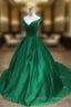 Dark Green Satin Ball Gown Long Prom Dresseses Green Prom Dress