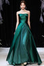 Dark Green Satin Long Prom Dress, Beautiful A-Line Strapless Evening Party Dress