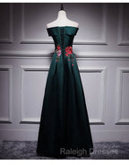 Dark Green Satin Off Shoulder Floor Length Satin Party Dress, Green Prom Dress Formal Dress