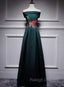 Dark Green Satin Off Shoulder Floor Length Satin Party Dress, Green Prom Dress Formal Dress