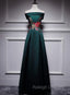 Dark Green Satin Off Shoulder Floor Length Satin Prom Dresses Green Prom Dresseses
