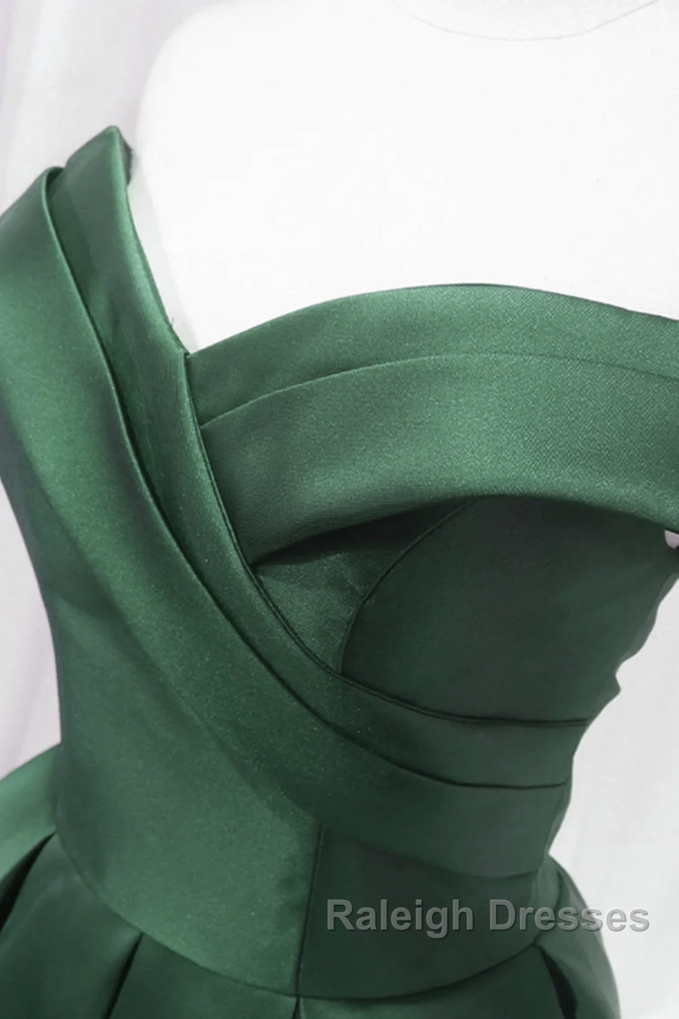 Dark Green Satin Off Shoulder Knee Length Party Dress, Green Homecoming Dress Prom Dress Secondary image