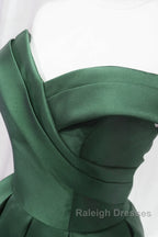 Dark Green Satin Off Shoulder Knee Length Party Dress, Green Homecoming Dress Prom Dress