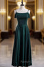 Dark Green Satin Spaghetti Straps Prom Dress