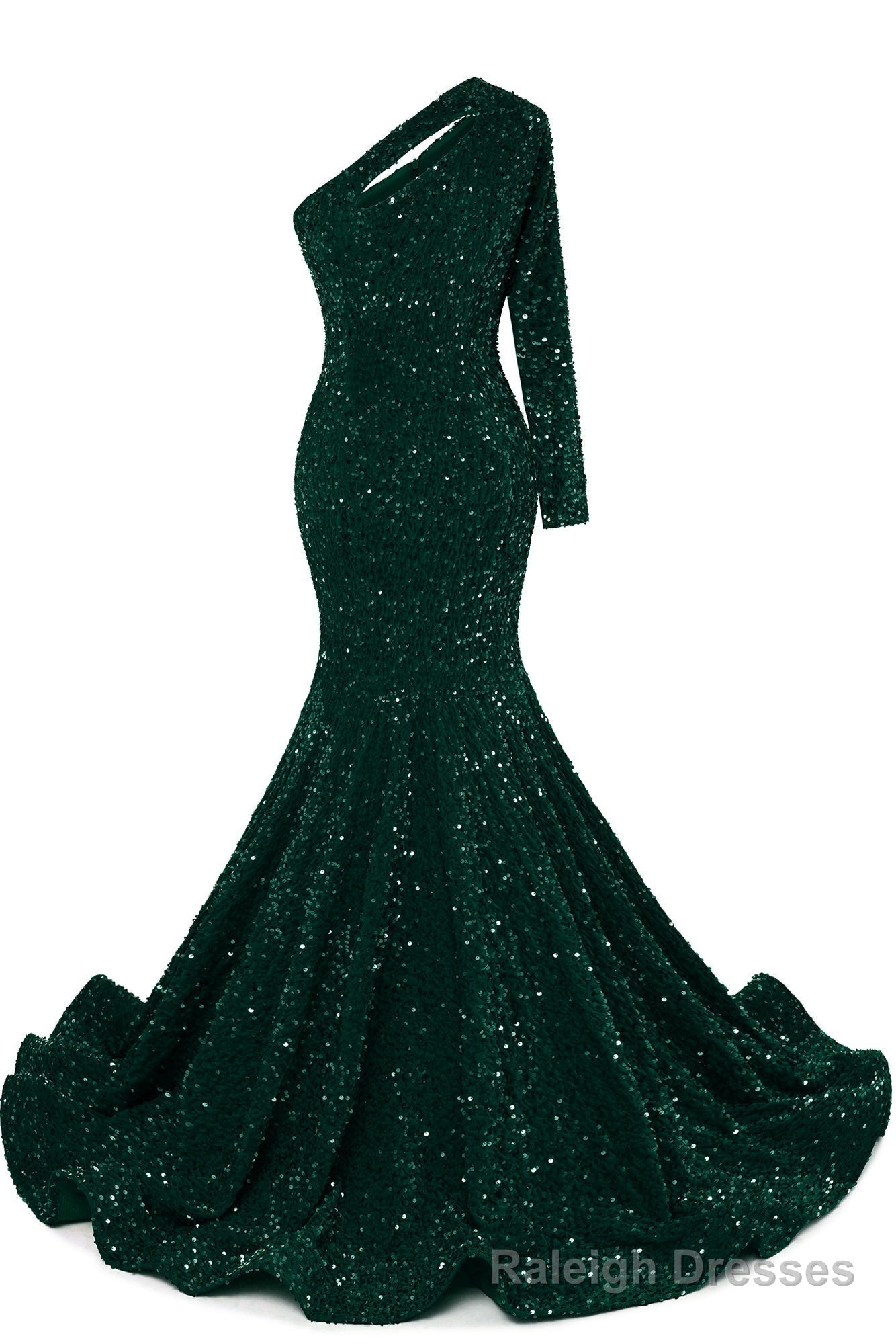 Dark Green Sequins Mermaid Prom Dresses One Shoulder Evening Dresses Floor Length Wedding Party Gowns Main image
