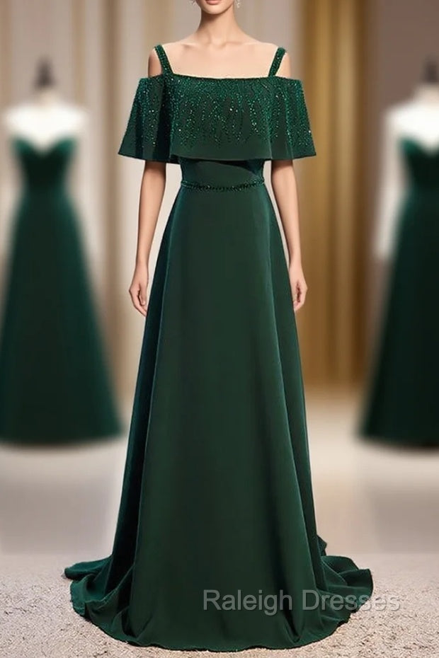 Dark Green Spaghetti Straps Beading Prom Dress Main image