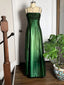 Dark Green Straps A-Line Tulle Prom Dresses Green Satin Beaded Lace Prom Dresses