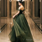 Dark Green Sweetheart Off Shoulder Long Formal Gown, Green Sweet 16 Dresses