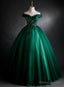 Dark Green Sweetheart Off Shoulder Long Party Dress With Lace Applique, Green Prom Dress