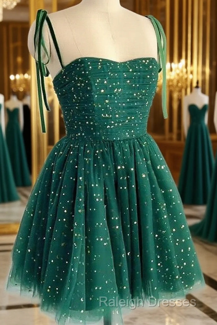 Dark Green Sweetheart Tulle Short Party Dress, Green Homecoming Dress Formal Dress Main image