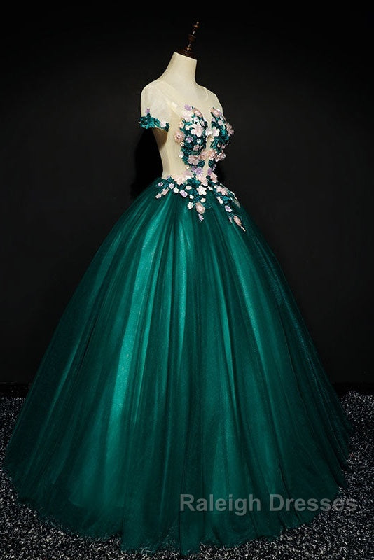 Dark Green Tulle Round Neckline Ball Gown Formal Dress, Quinceanera Dress Secondary image