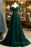 Dark Green Tulle Spaghetti Straps Beading Prom Dress