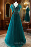 Dark Green Tulle V-neck Beading Prom Dress