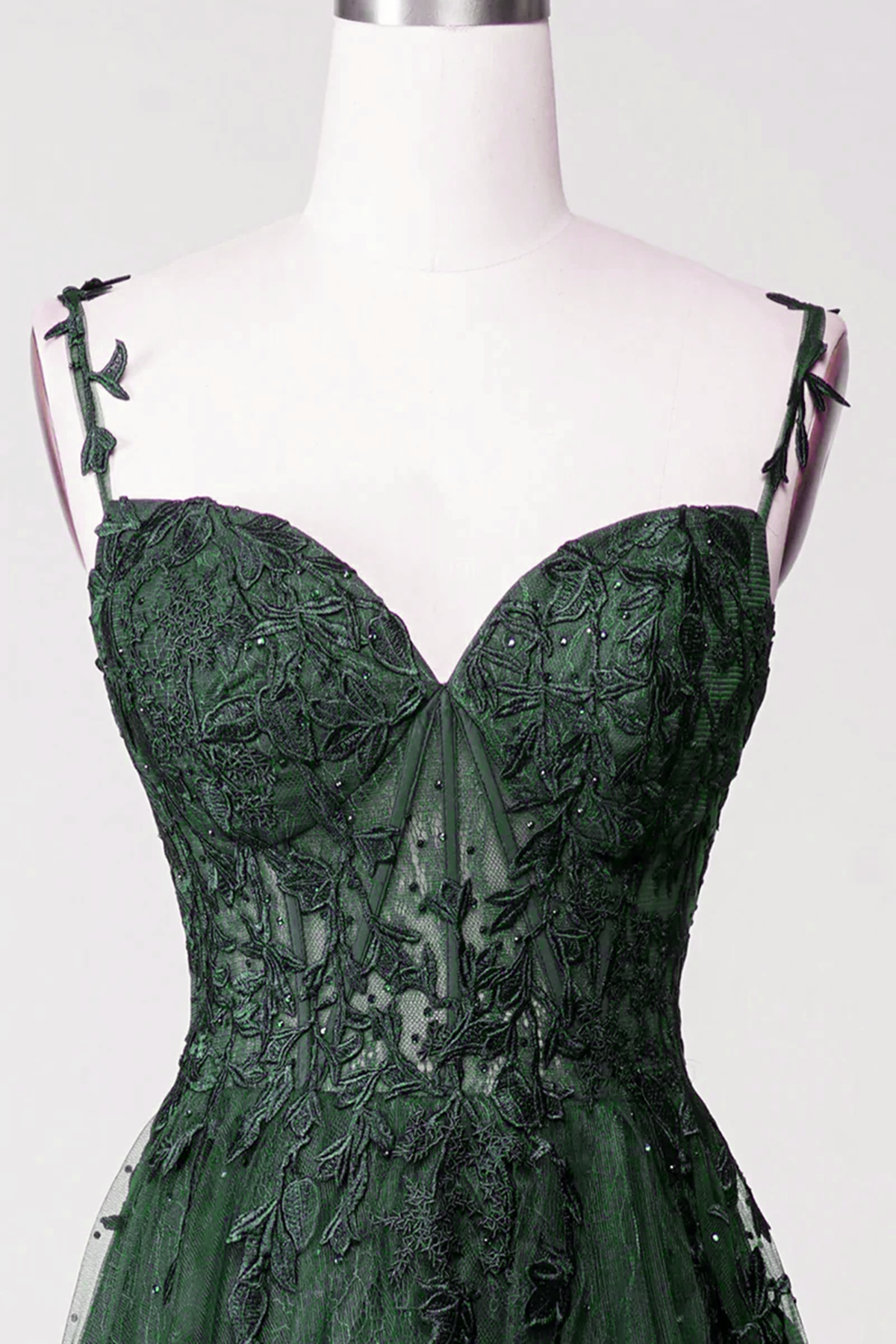 Dark Green Tulle With Lace Beaded Straps Prom Dresses Green Long Prom Dresses Prom Dresses