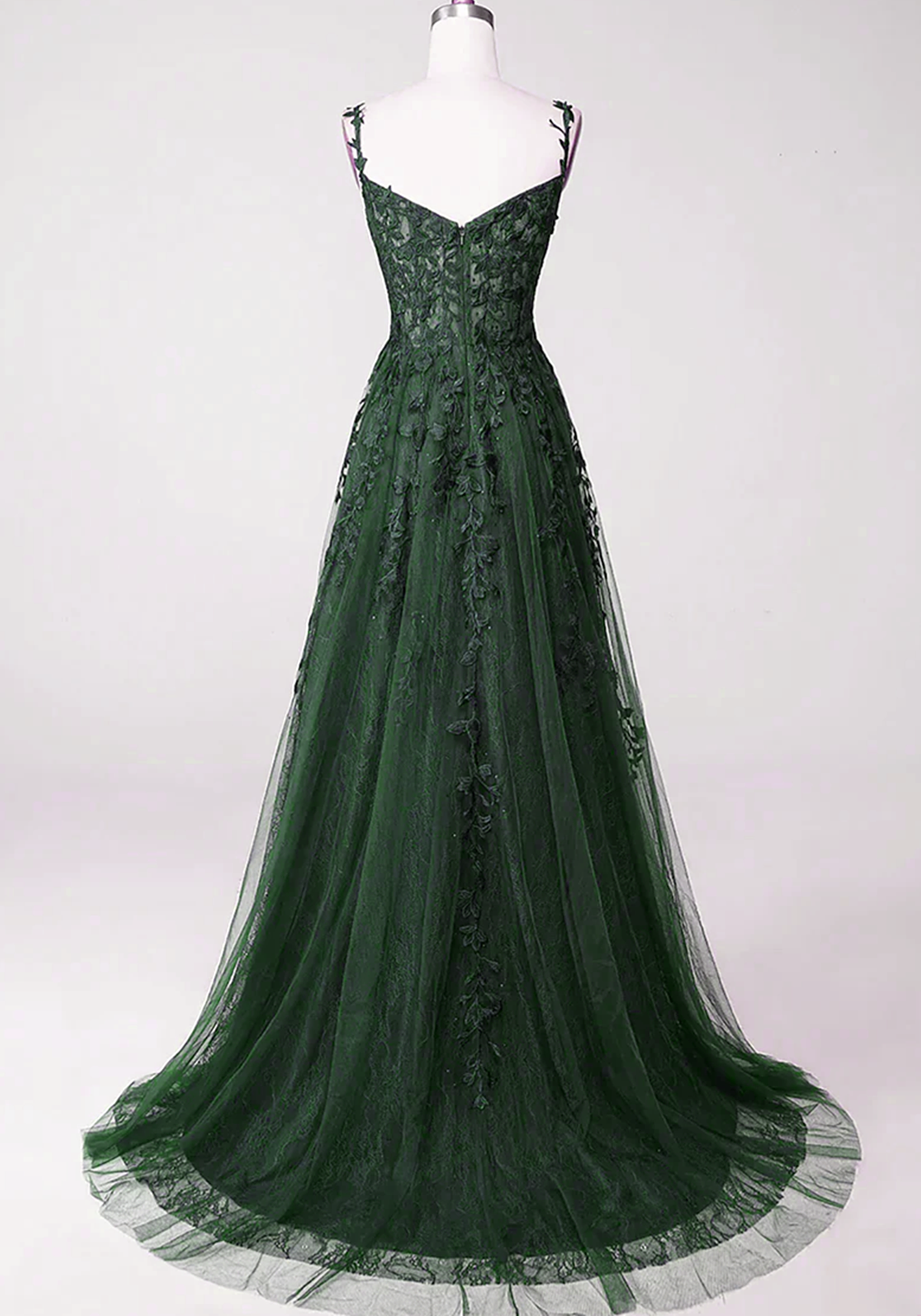 Dark Green Tulle With Lace Beaded Straps Prom Dresses Green Long Prom Dresses Prom Dresses