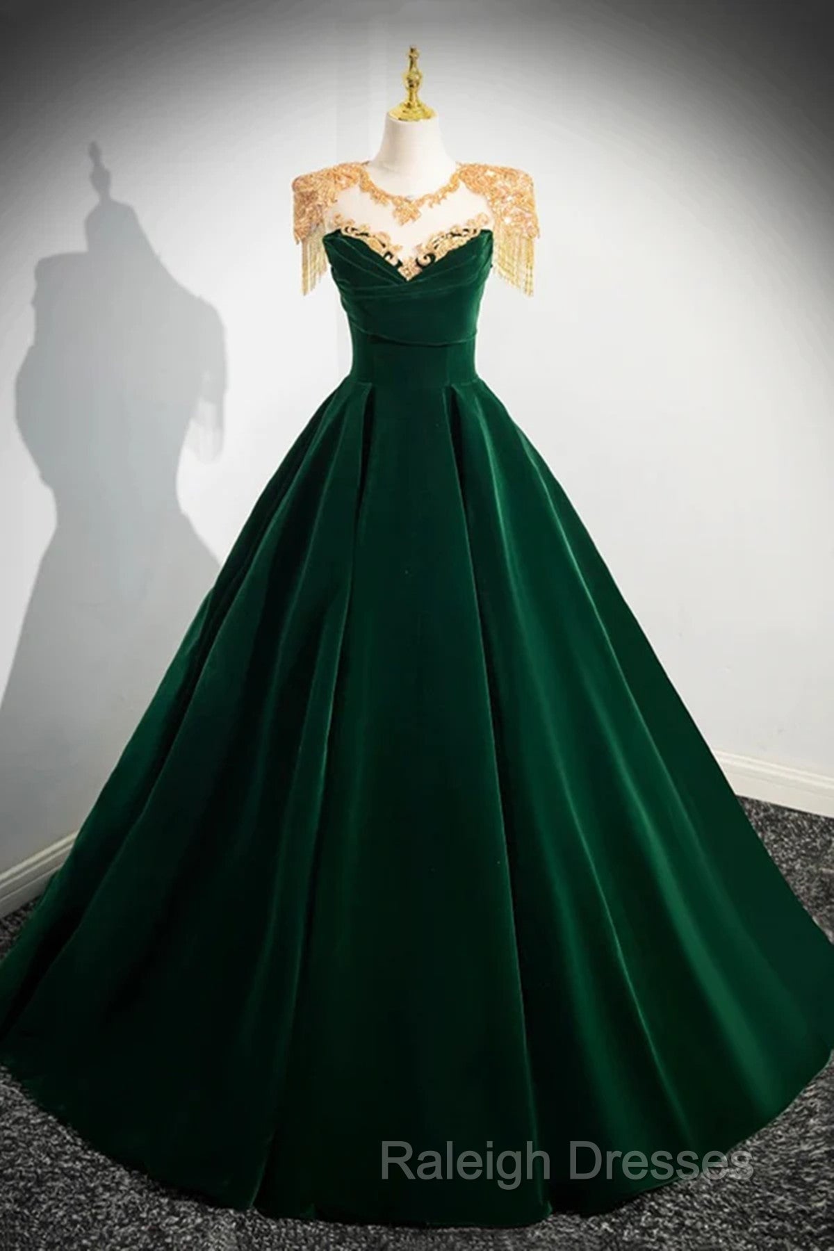 Dark Green Velvet A-Line Long Prom Dress, Dark Green Evening Party Dress Secondary image