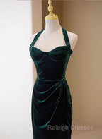 Dark Green Velvet Long Prom Dresseses A Line Green Bridesmaid Dresses