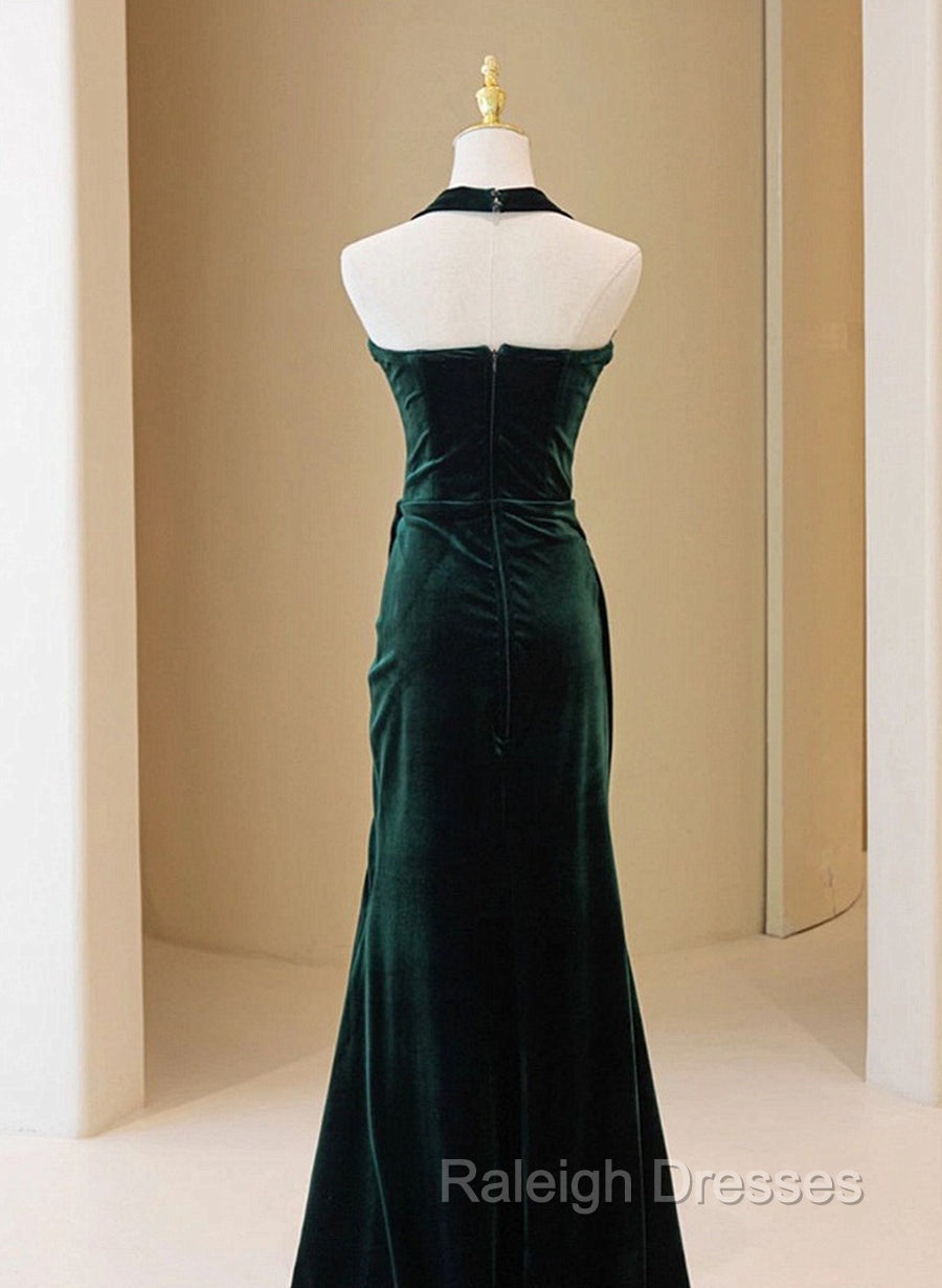 Dark Green Velvet Long Evening Dress Party Dress, A-line Green Bridesmaid Dress Secondary image