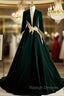 Dark Green Velvet Long Sleeve Appliques Prom Dress