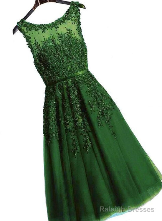 Dark Green Vintage Style Tea Length Formal Gown, Handmade Party Dress Main image