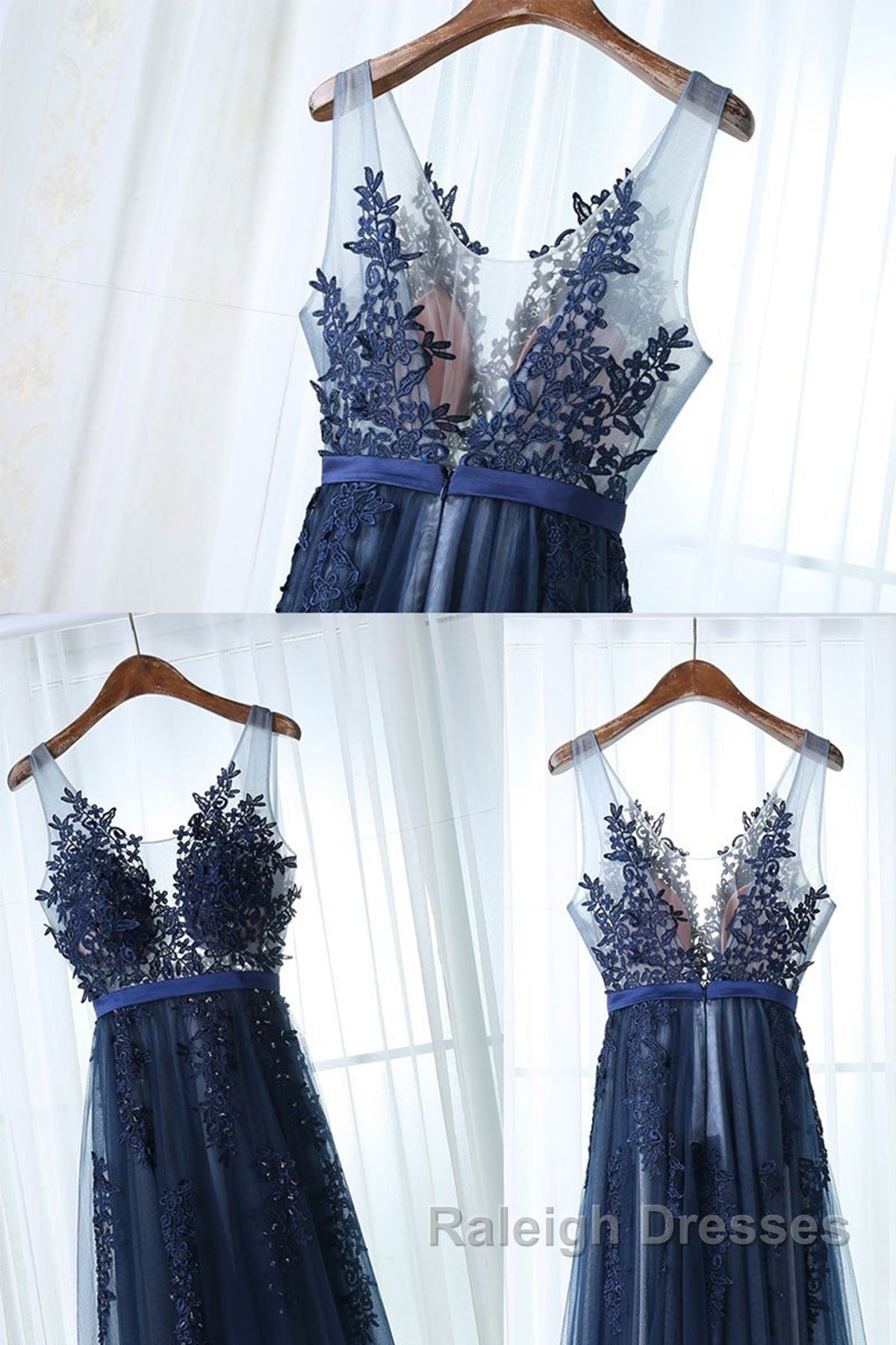 Dark Navy Blue Lace Prom Dresses, Dark Navy Blue Lace Formal Bridesmaid Dresses Secondary image