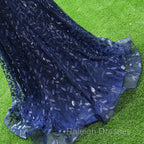 Dark Navy Blue Prom Dresses  Long Sequins Mermaid Women Tulle Evening Dresses Spaghetti Straps