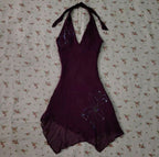 Dark Purple Halter Short Vintage Prom Dresses Cocktail Dresses