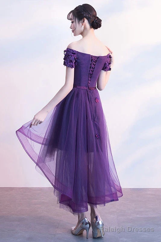 Dark Purple High Low Cute Off Shoulder Homecoming Dresses Lovely Prom Dresses