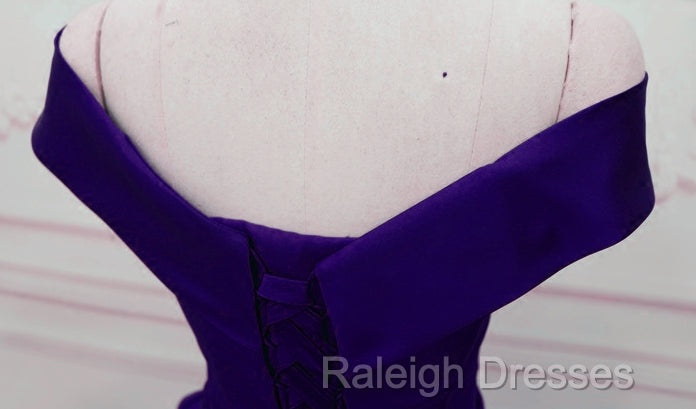 Dark Purple Off Shoulder Satin Long Formal Gown, Prom Dresses Secondary image