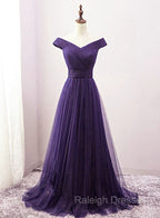 Dark Purple Sweetheart Tulle Off Shoulder Bridesmaid Dresses Long Prom Dresses