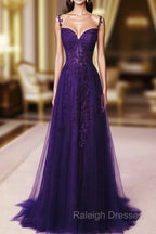 Dark Purple Sweetheart Tulle with Lace Straps Party Dress, Dark Purple Prom Dress