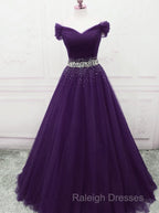 Dark Purple Tulle Long Prom Dresses, Beautiful Junior Prom Dress