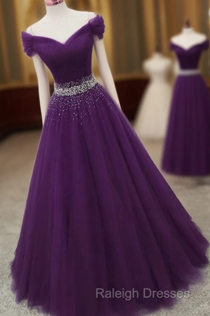 Dark Purple Tulle Long Prom Dresses, Beautiful Junior Prom Dress Main image