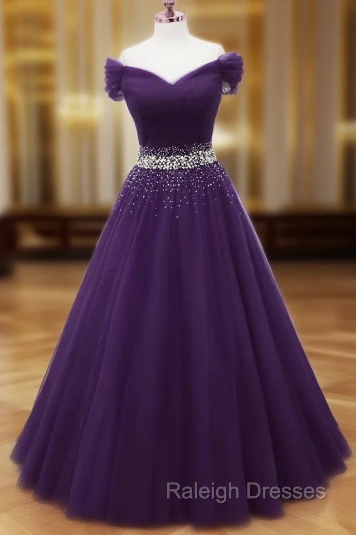 Dark Purple Tulle Long Prom Dresses, Junior Prom Dress Main image