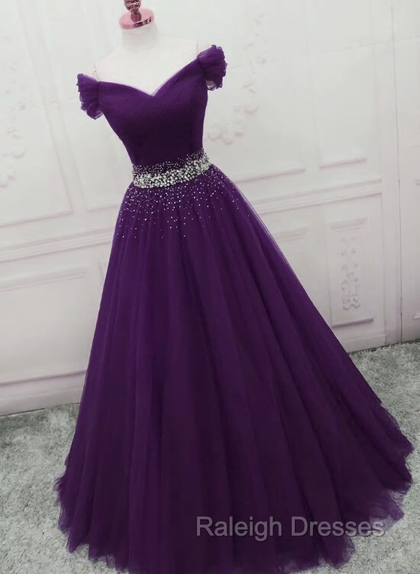 Dark Purple Tulle Long Prom Dress Junior Prom Dresses