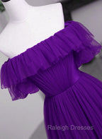 Dark Purple Tulle Off Shoulder Long Party Dress, A-line Purple Prom Dress