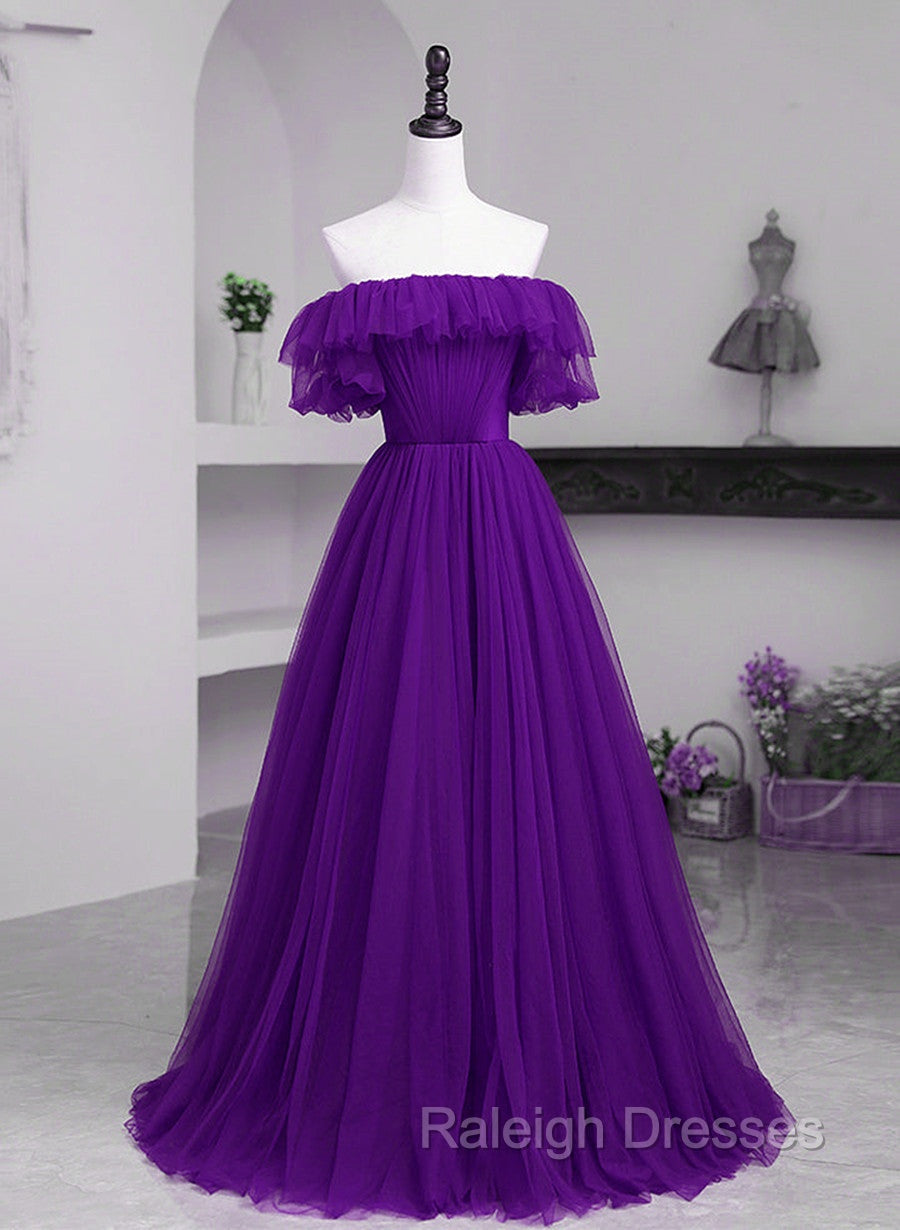 Dark Purple Tulle Off Shoulder Long Party Dress, A-line Purple Prom Dress Secondary image