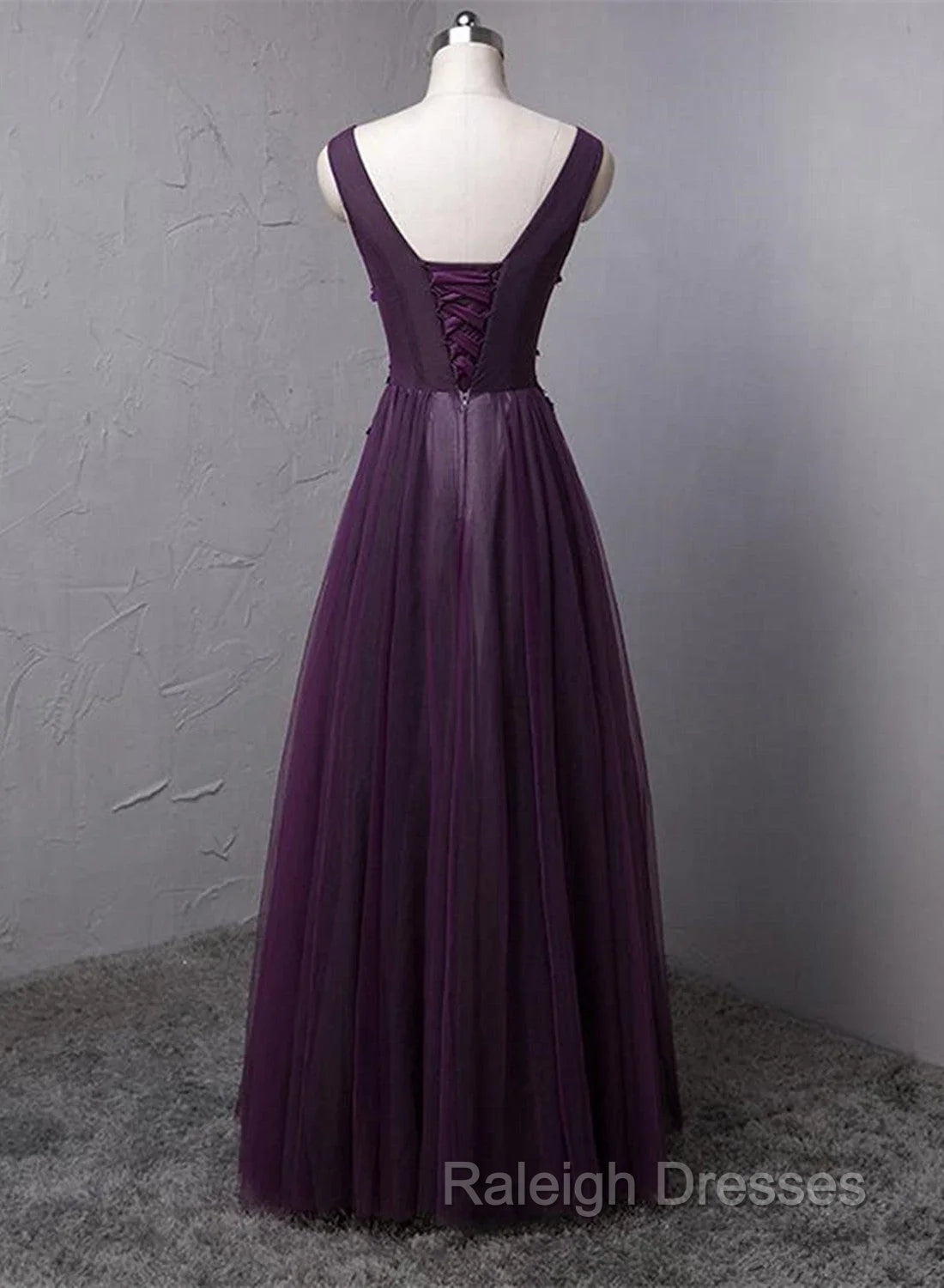 Dark Purple V-neckline Beaded Tulle Long Formal Dress Purple Evening Dress prom dresses shops Secondary image