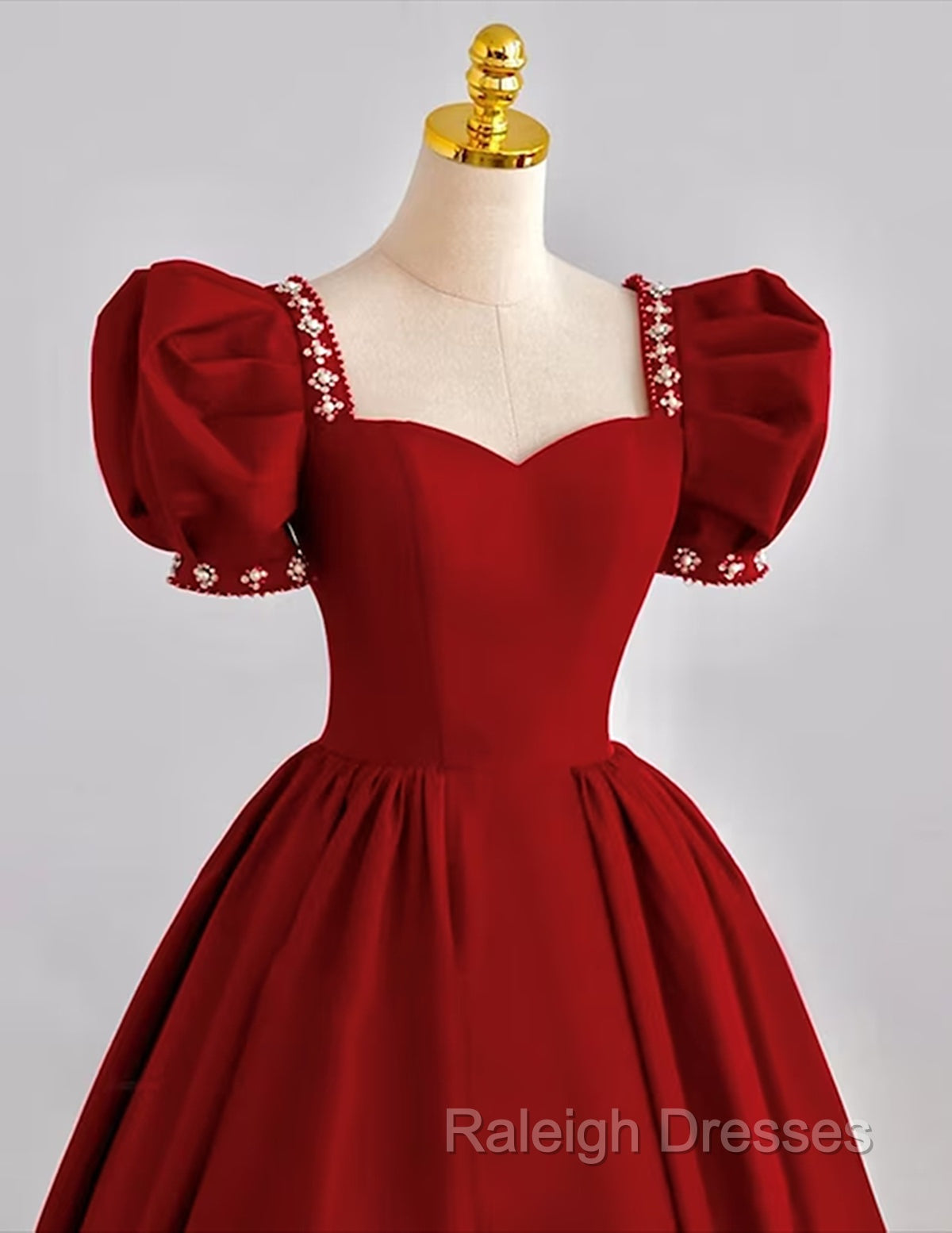 Dark Red Beaded Short Sleeves Tea Length Prom Dresses Dark Red Prom Dresseses Secondary image