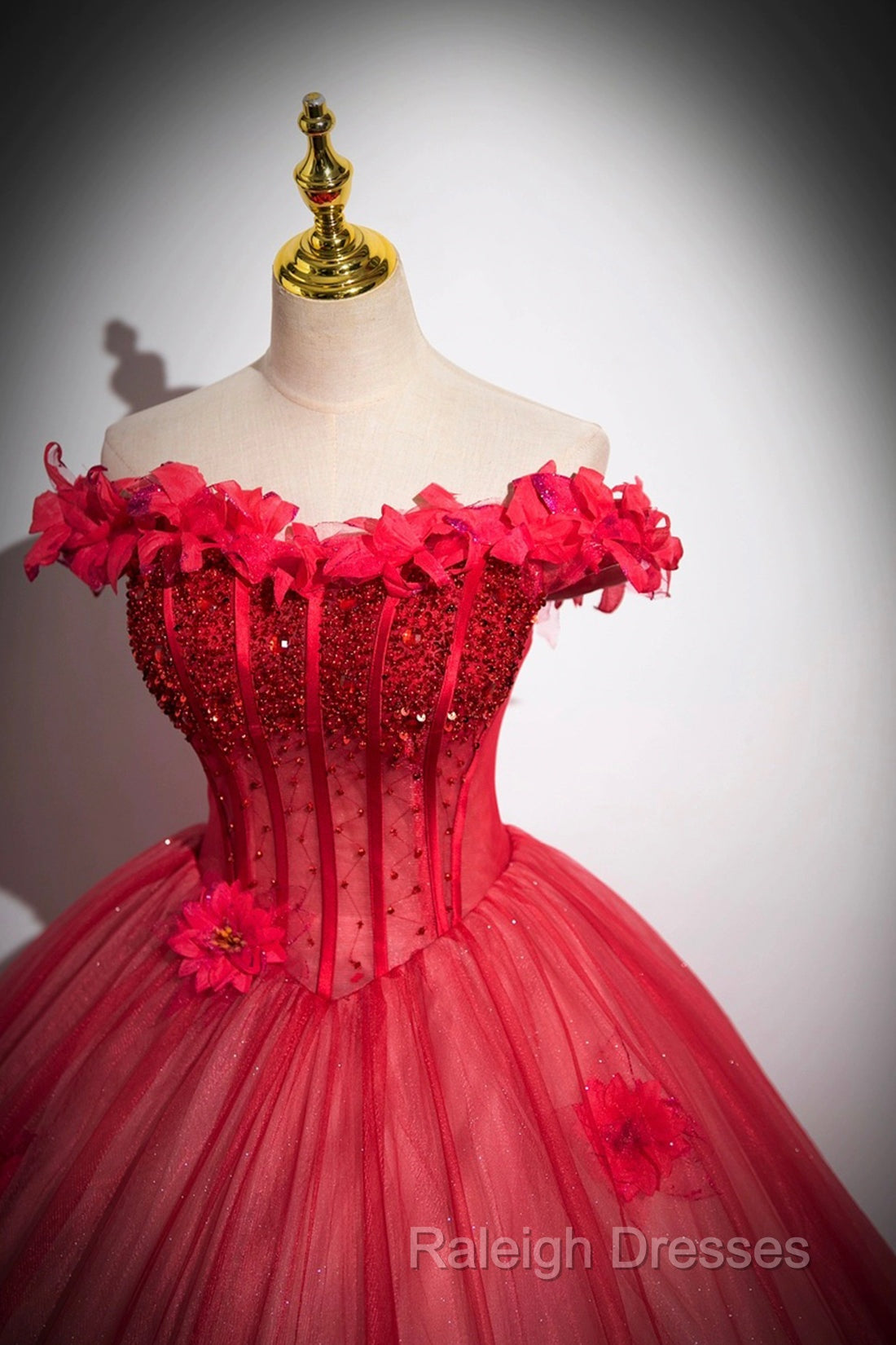 Dark Red Beading Prom Dresses With Corset Off The Shoulder Short Sleeve Floor-Length Prom Dresses