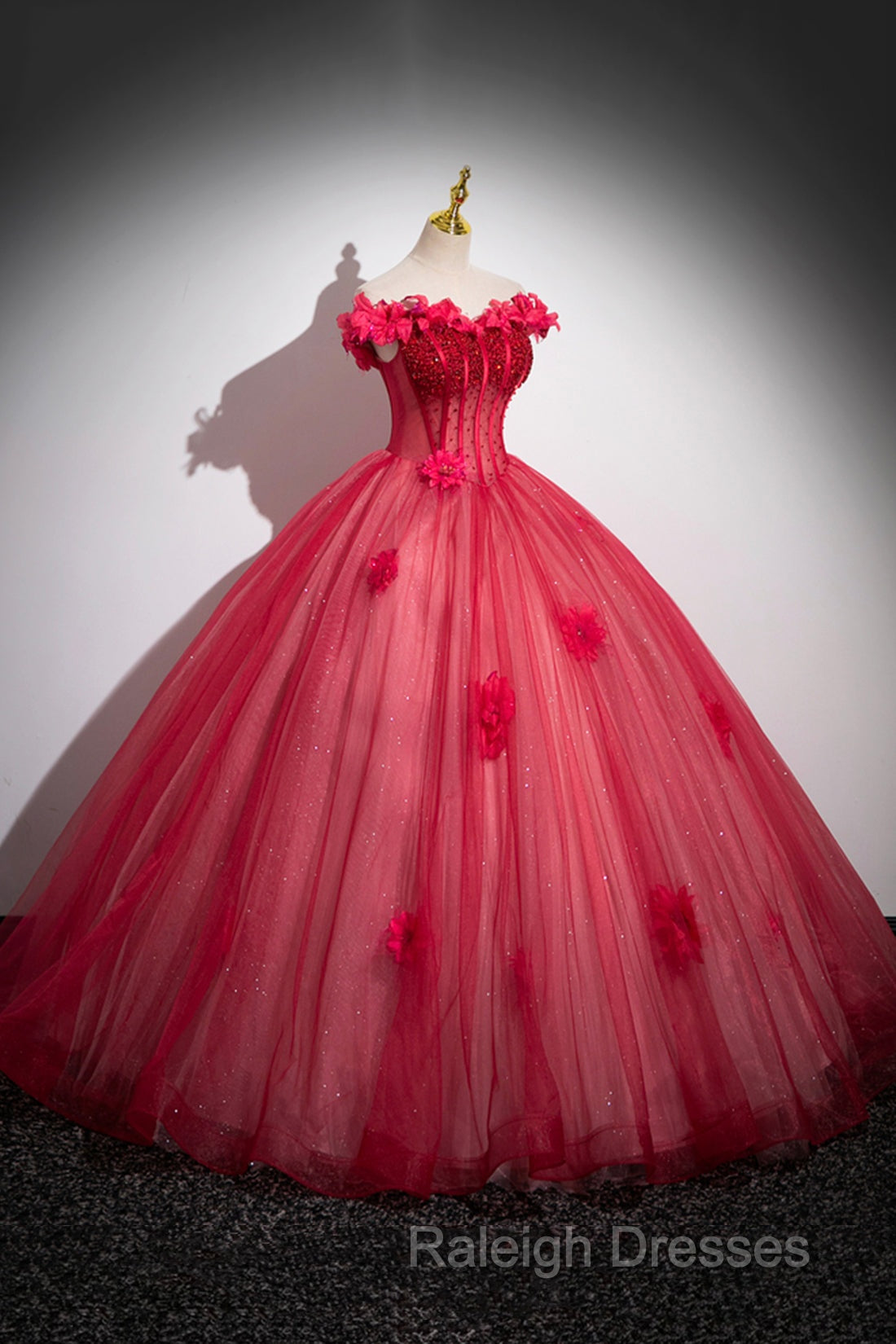 Dark Red Beading Prom Dresses With Corset Off The Shoulder Short Sleeve Floor-Length Prom Dresses