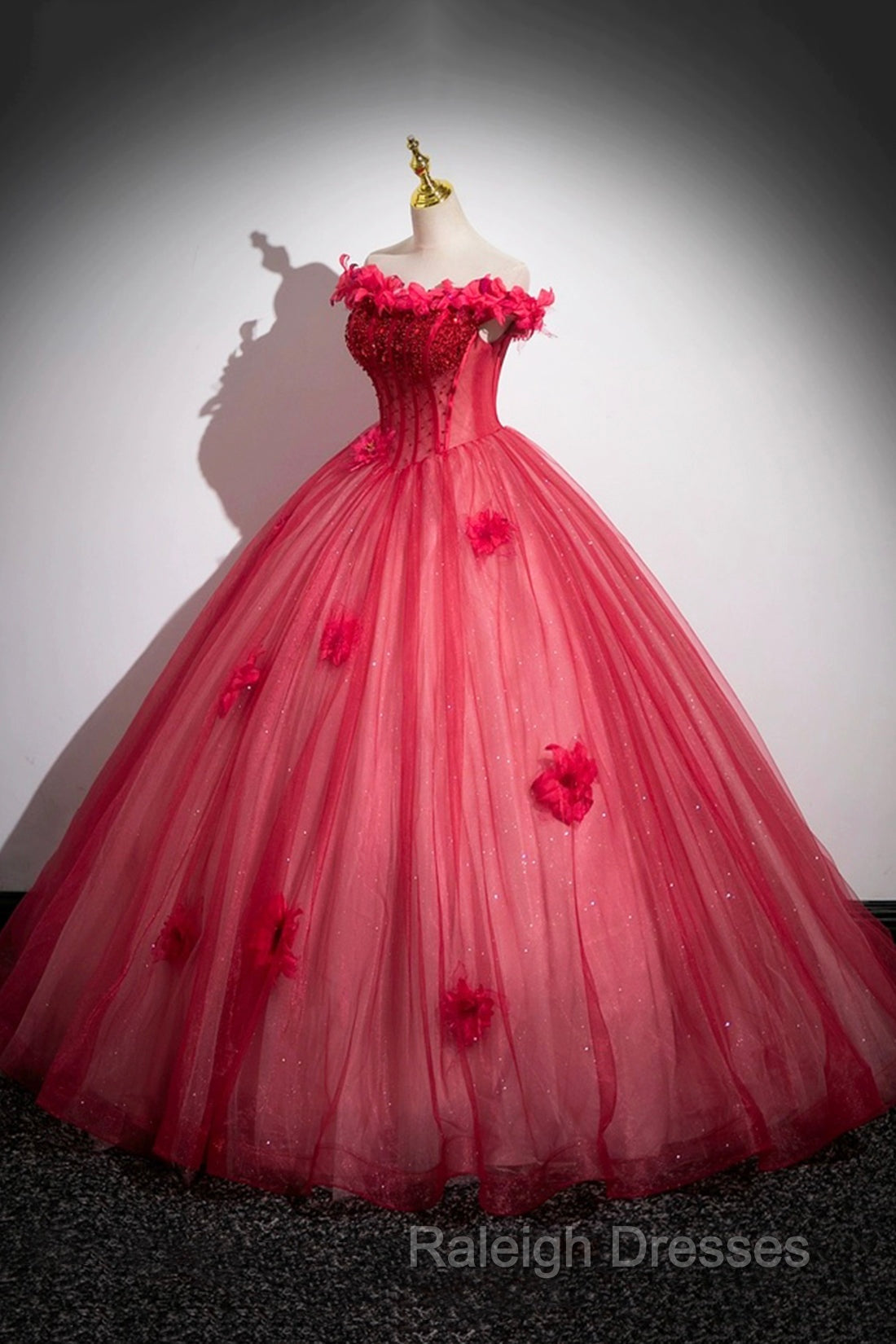 Dark Red Beading Prom Dresses With Corset Off The Shoulder Short Sleeve Floor-Length Prom Dresses
