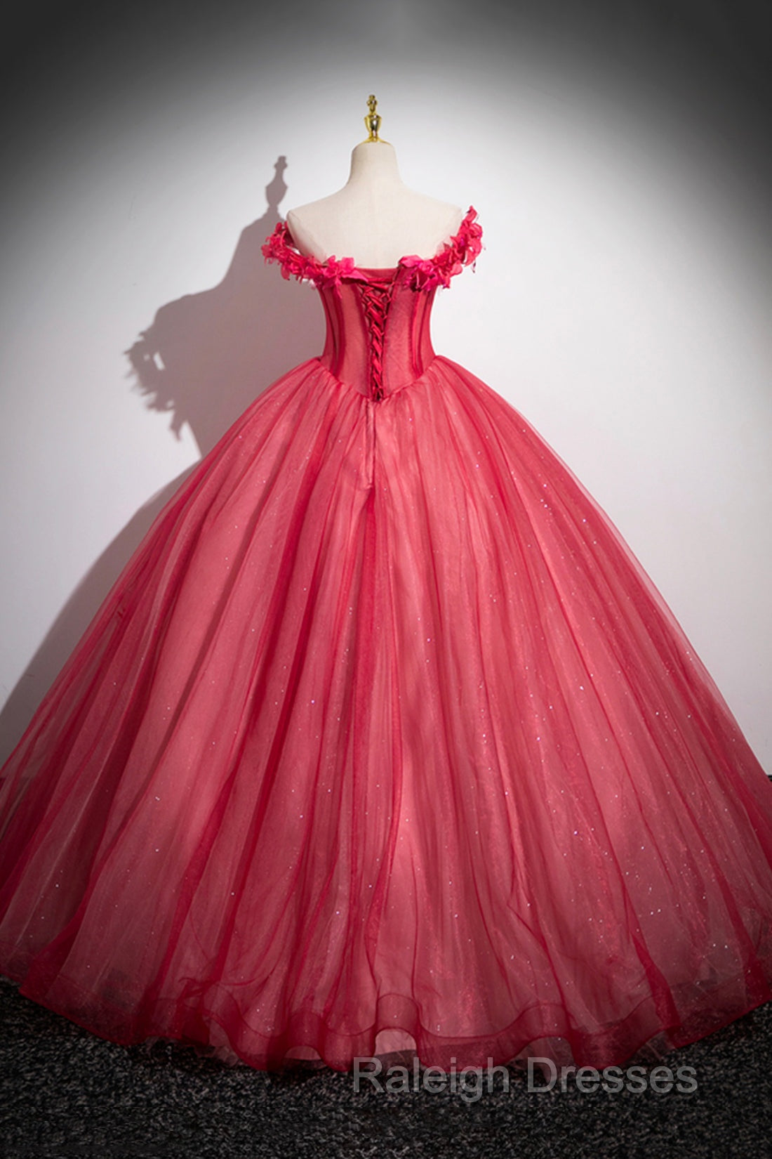 Dark Red Beading Prom Dresses With Corset Off The Shoulder Short Sleeve Floor-Length Prom Dresses
