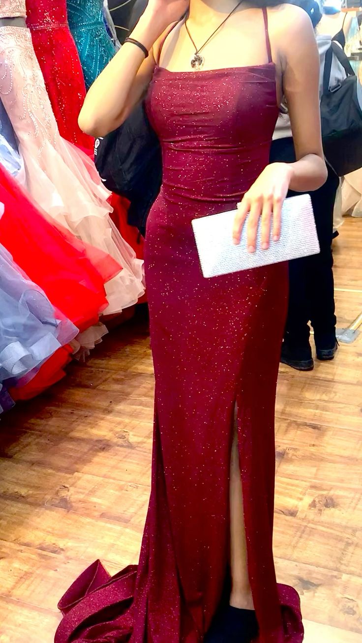 Burgundy Sparkly Glitter Prom Dresses Long Prom Dresses
