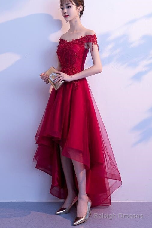 Dark Red High Low Dress, Beautiful Tulle And Lace Prom Dress, Formal Gown Secondary image