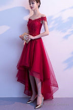 Dark Red High Low Dresses Beautiful Tulle And Lace Prom Dresses Prom Gowns