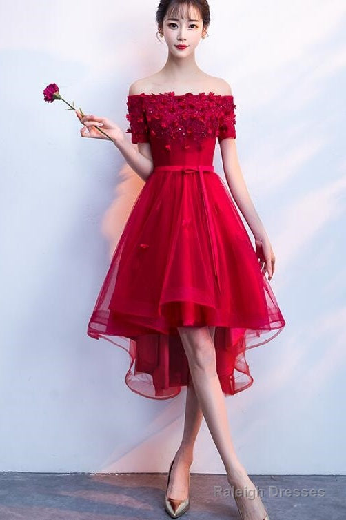 Dark Red High Low Flowers Homecoming Dress, Charming Prom Dress Secondary image